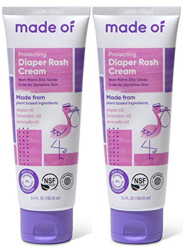 Organic Diaper Cream by MADE OF – NSF Organic Baby Diaper Cream with Avocado Oil and Argan Oil (Fragrance Free, 3.4oz) – Zinc Oxide Ointment and Butt Paste for Sensitive Skin (2-Pack)