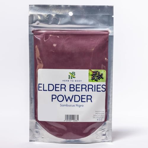 Herb To Body Elderberry Powder - Sambucus Nigra Dried Elderberry Fruit Powder Finely Ground for Elderberry Juice Tea Beverages Smoothies & Culinary Use - Resealable Pouch (4 oz)