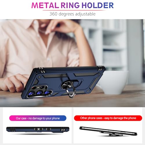 Image of for Samsung Galaxy S24 Ultra Case with Screen Protector, Military Grade Rugged Shockproof Heavy Duty S24 Ultra 5G Protective Cover for Samsung S24 Ultra Magnetic Ring Kickstand Phone Case (Blue)