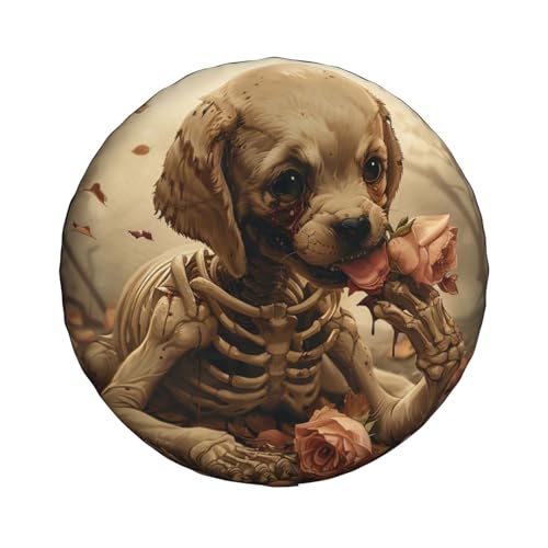 Image of Puppy Skeleton Spare Tire Cover, Universal Wheel Tire Cover Funny Skull Skeleton Tire Protectors for Trailer RV SUV Truck Camper 15 Inch
