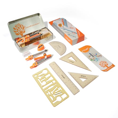 YPLUS Geometry Set for Students, Math Protractor Compass, Box of Protactors Kit for Class Supplies and School Kids Toddler - 11 Pcs