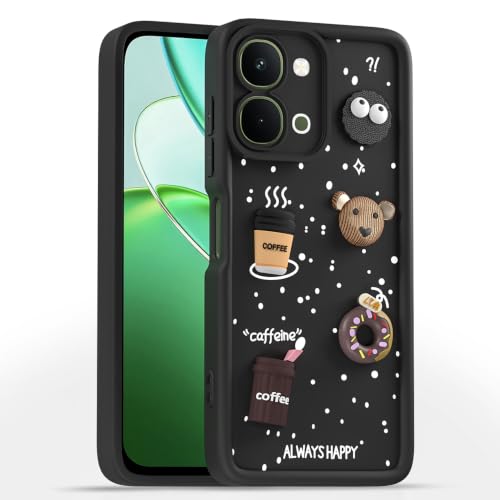 Image of Pikkme Back Cover for Vivo T5x / Vivo Y51 Pro /iQOO Z11x 5G | 3D Bear Silicone Cute & Fun Coffee Cartoon | Full Body Protection Bumper Case (Black)