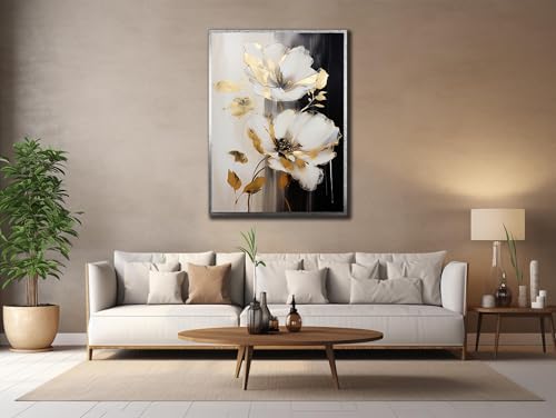 Affiche abstraite fleurs blanches et noires pour décoration murale
