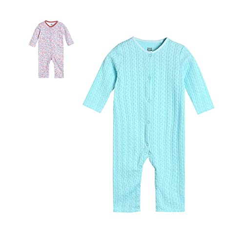 Image of miniklub Kids Girls Blue & Red Pack of 2 Pure Cotton Rompers