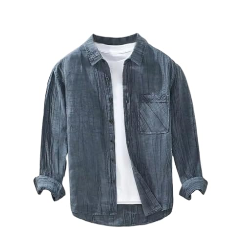Chemise en lin plissée à manches longues coupe ample style rétro décontracté