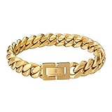KRKC&CO 喜平ブレスレット メンズ マイアミキューバン 幅10mm ステンレス k18メッキ 4面カット ヒップホップ ラッパー B系アクセサリー ギフト お祝い 金属アレルギー対応 (ゴールド, 19.05cm)