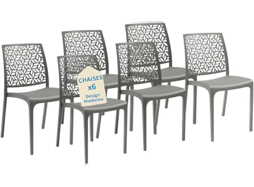 Tomaino - Chaise de cuisine en plastique - Lot de 6 chaises empilables en plastique avec accoudoirs pour l'extérieur et l'intérieur - Chaises pour jardin,...