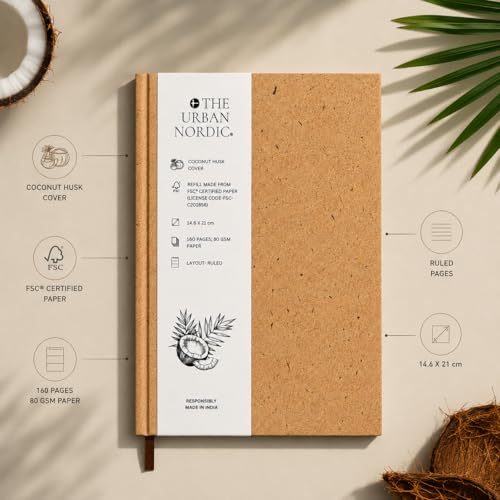 Image of Hardcover Notebook A5 | Premium Textured Diary for Writing, Office & Gifting | Coconut Husk Paper Cover | 160 Pages Ruled Journal