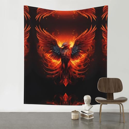 Tapiz decorativo para colgar en pared BROLEO de fénix rojo y naranja, 60x51