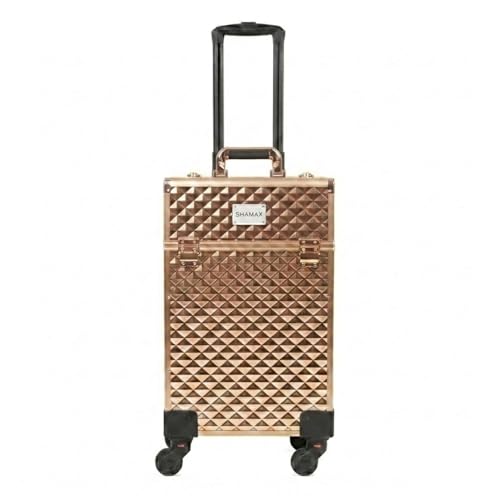 Image of SHAMAX Professional Rolling Makeup Case, Cosmetic Organizer Trolley, MUA & Salon Artist Storage Vanity Locks - Trolley for Hairdressers, Salons, Beauty Lovers - 360 Universal Wheels (3599 Rosegold)