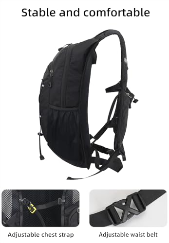 buffup® Lekki plecak turystyczny 15 l, plecak rowerowy, mały, plecak do picia, nadaje się do speedhikingu, MTB, jazdy na nartach, sportów na świeżym powietrzu (czarny)