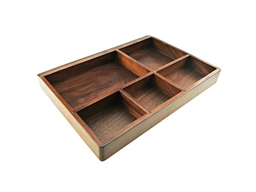 Winterworm Vintage Black Walnut Wooden Tray Organizer 5 Compartment Organizer Jewelry Storage Key Holder Divided Box Desk Organizer - Thumbnail 5