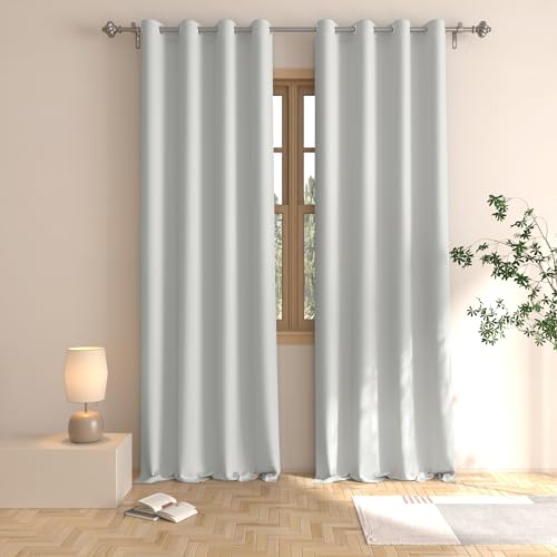 Light Grey Room Darkening Curtains 92 inches Long Window Curtain Panels Living Room Divider Patio Doorway Sliding Glass Door Grommet Top Thermal Insulated Drapes Bedroom Basement 2 Panels 52"x92"