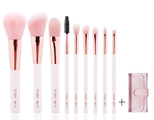 ENZO KEN Pink Makeup Brush Set, Cute Crystal Brushes Sets 9pcs with Sparkly Portable Travel Bag for Face Eye Eyeshadow Eyelash Lip Blush, Powder Buffing, Foundation Concealer Blending