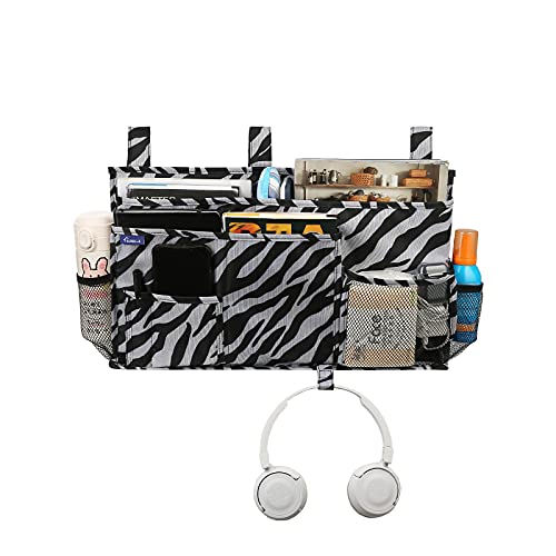 Image of Surblue Bedside Caddy Hanging Organizer Storage Bag for Bunk and Hospital Beds, College Dorm Rooms, Baby Bed Rails, Camp (8 Pockets), Zebra