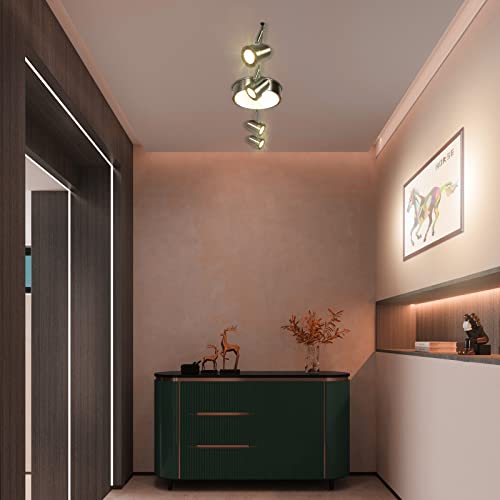 4 Light Track Lighting Kit, With Flush Mount Ceiling Light (15W), Brushed Nickel Integrated Led Modern Track Lighting Kit, Flexibly Rotatable Light Head (6W, Warm White 3000K, 3000Lm) Etl Listed #TOP7