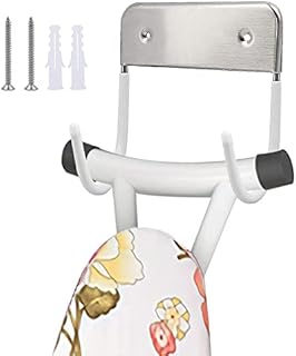 kuou Ironing Board Hanger, Stainless Steel Wall Mount Ironing Board Holder, Iron Board Hook,Ironing Boards Storage Wall Bracket for Y-leg or T-leg Large & Small Ironing Board(White with Screws)