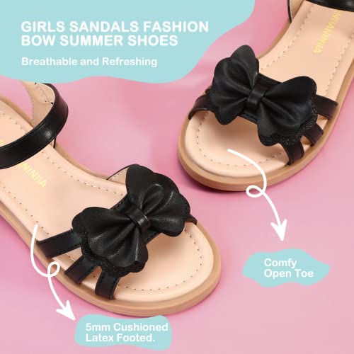 Image of PANDANINJIA Girls Sandals, Open Toe Cute Bow Princess Girls Flats, Sparkly Summer Dress Shoes Sandals for Toddler /Little Kid /Big Kid