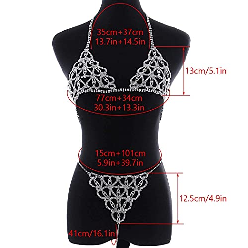 Dresbe Rhinestones Body Chain Suit Silver Heart Underwear Bikini Bra Chain Party Belly Waist Chains Boho Body Jewelry Accessories For Women And Girls (Heart 1) #TOP2