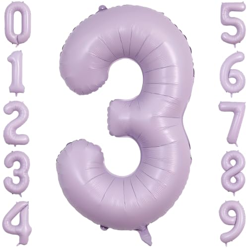 40" Pastel Purple Foil Number 3 Balloon for 3st Anniversary Birthday Decor