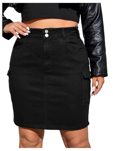 WDIRARA Women's Plus Size Stretchy Bodycon Denim Cargo Skirt High Waisted Short Jean Skirts