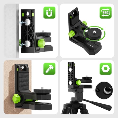 Image of Huepar Fine-tuning Bracket for Line and Point Laser Levels, 1 /4 inch-20 Male Thread L-Shape Magnetic Pivoting Base with 1 /4 inch-20 and 5 /8 inch-11 Female Threaded Mounts on Bottom for Wall & Ceiling Mount - PV12