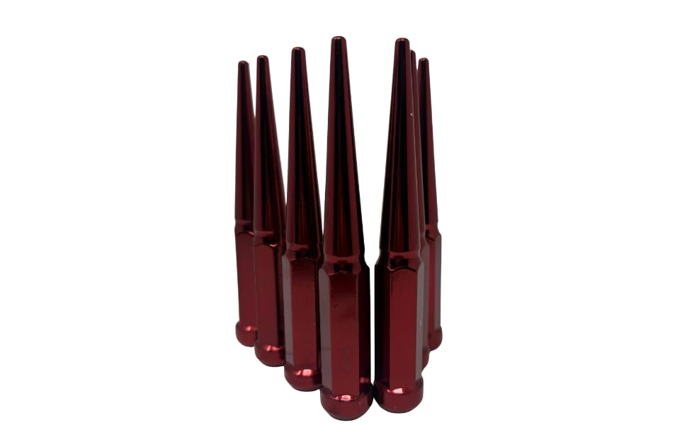 32Pcs Spike Lug Nuts 1/2"-20 Red – 6" Tall Spiked Lug Nuts Set for Aftermarket Wheels with Lock Included– Fits Most Cars, Trucks & SUVs Spiked Super Long Red Wheel Lugs