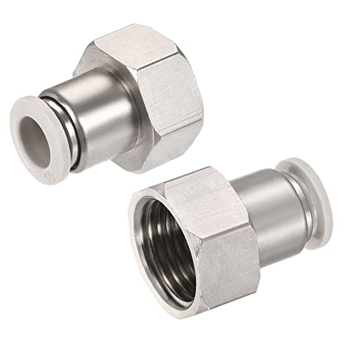 sourcing map Push to Connect Fittings 1/2PT Female Thread Fit 10mm Tube OD Nickel-plated Copper Straight Union Fitting, Pack of 2