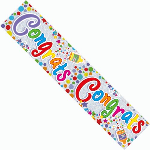 Congratulations Party Banner Congrats Celebrate Giant Extra Wide Party Decoration Garland Party Time Bright Colourful Recyclable Eco Friendly Holographic Shiny Sparkly Party Banner