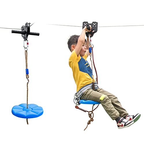 Goplus 100Ft Zip Line Kit For Backyard Holds Up To 400 Lbs, Outdoor Zipline For Kids And Adults With Stainless Steel Cable, Adjustable Seat & Safe Belt, 6Ft Spring Brake, Non-Slip Handle #TOP30