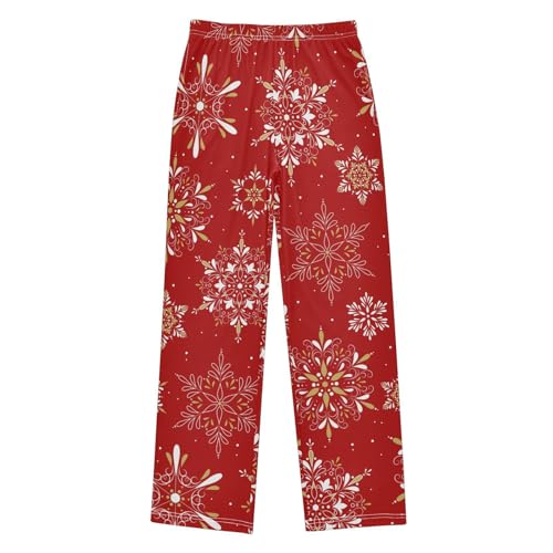 Boys' Pants Red Elegant Snowflake Christmas Long Bottoms Jogger Pants Elastic Waist Trousers with Pockets S-XL