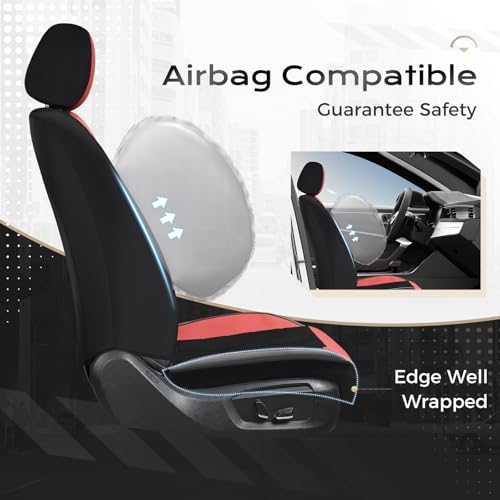 Image of Coverado Seat Cover, Car Seat Cover Front Seats, 3D Air Mesh Breathable Seat Protectors Sports Carbon Fiber Design Airbag Compatible Comfort Universal for Most Cars, Van,Trucks, SUV, Black&Wine