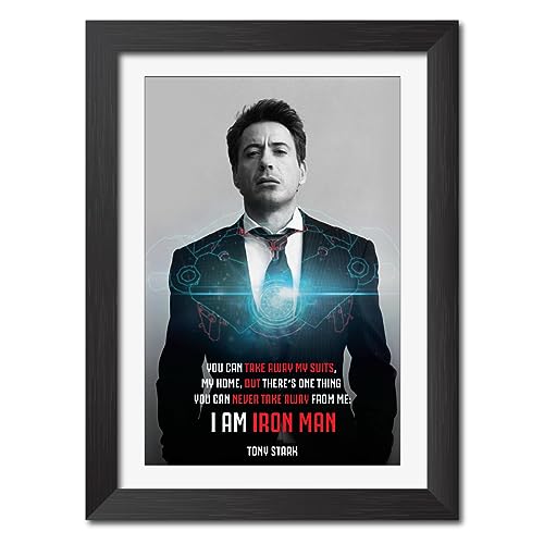 TenorArts Tony Stark Iron Man Poster Quote Laminated Poster Framed Painting with Matt Finish Frame (9inches x 12inches)