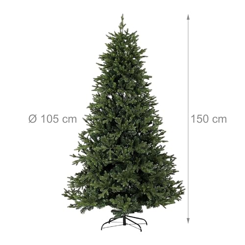 Relaxdays künstlicher Weihnachtsbaum, 150 cm, Nordmanntanne, mit Ständer, PVC Spitzen, naturgetreuer Tannenbaum, grün