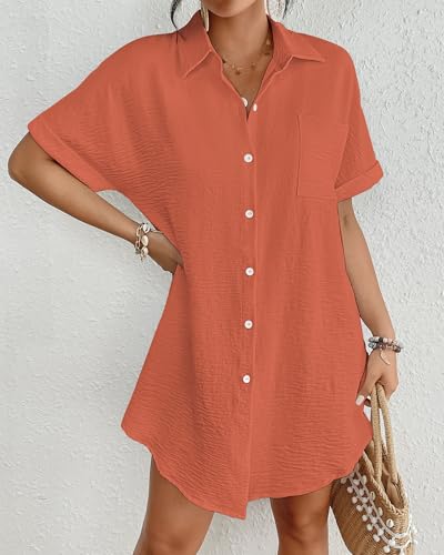 Image of Bsubseach Women Swimsuit Coverup Shirt Dress Button Down Bathing Suit Cover Up Beach Vacation Outfits