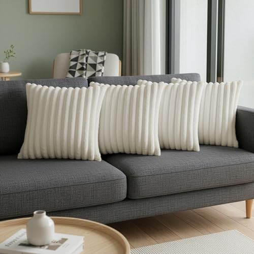 Cream White Throw Pillow Covers 18 x 18 set of 4, Cute Boho Throw Pillow Cover for Couch/Bed, Decorative Pillows Covers for Sofa/Bed, Accent Pillow Covers for Living Room, Rustic/Home/Room Decor