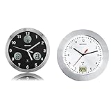 Bresser Funkuhr Wanduhr MyTime io, 30 cm große Wanduhr mit geräuschlosem Funkuhrwerk, Schwarz & 8020114 Bad Wanduhr MyTime Bath mit Temperaturanzeige und Funkuhr mit gebürstetem Aluminiumrahmen