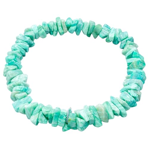 Image of Certified Amazonite Bracelet for Women Men with Healing Crystal and Reiki Stone - Beautiful Gemstone Beaded Bracelet for Balance, Harmony & Positive Energy (Chips Stone Beads)
