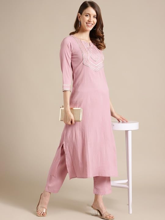 Image of Women's Crepe Embellished Straight Kurta | Ethnic Kurtas for Women | Straight Kurtas for Women