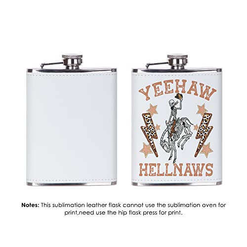 Pyd Life Sublimation Stainless Steel Hip Flask Blanks 8 Oz For Liquor With White Leather Cover,Leakproof Drinking Camping Pocket Wine Flask,Christmas Birthday Gifts 4 Pack #TOP1