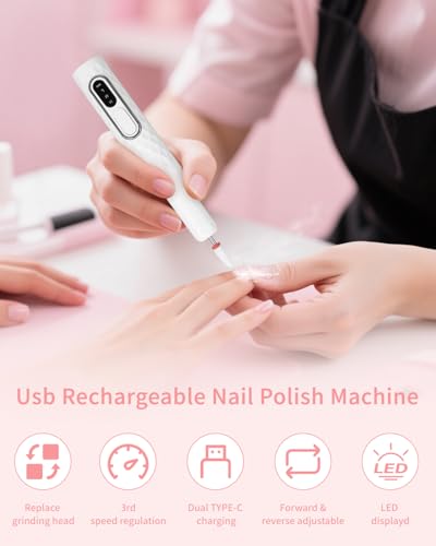 Bixury Fresa per Unghie,Lima per Unghie Elettrica 12 In 1 Kit Manicure Pedicure 18000RPM Manicure Elettrico e Pedicure Set Fresa per Unghie Professionale con USB Ricaricabile per Casa e Salone Usare - 5