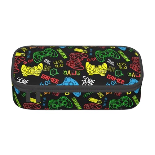 Image of Colorful Video Game Controller Large Pencil Case With Zipper Compartments Stationery Pencil Bag For Kids Teens Students School Supplies