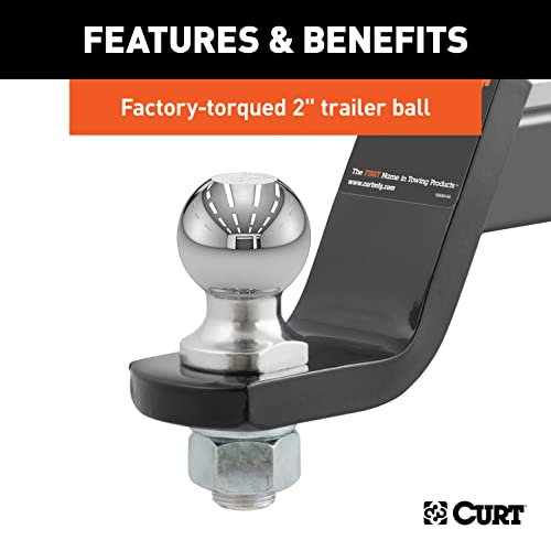 CURT 45056 Trailer Hitch Mount with 2-Inch Ball & Pin, Fits 2-In Receiver, 7,500 lbs, 4-Inch Drop, Gloss Black Powder Coat