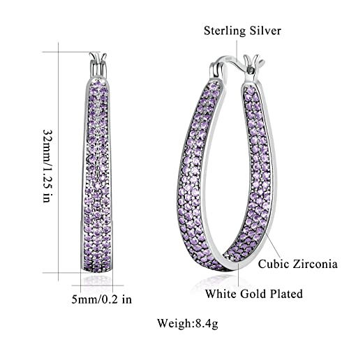Cinily Post Hoop Earrings For Women Girls Light Purple Cubic Zirconia Hoop Earrings 14K Yellow Gold Plated Big Large Oval Chunky Gemstone Hoop Earrings 925 Sterling Silver Jewelry #TOP2