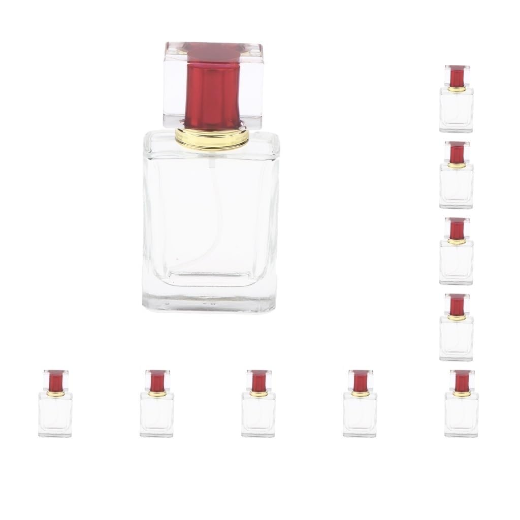 Geardeangloow Leere Glas-Parfüm-Duftflaschen, Aftershave-Sprühbehälter, 50 ml, rote Kappe, 10 Stück
