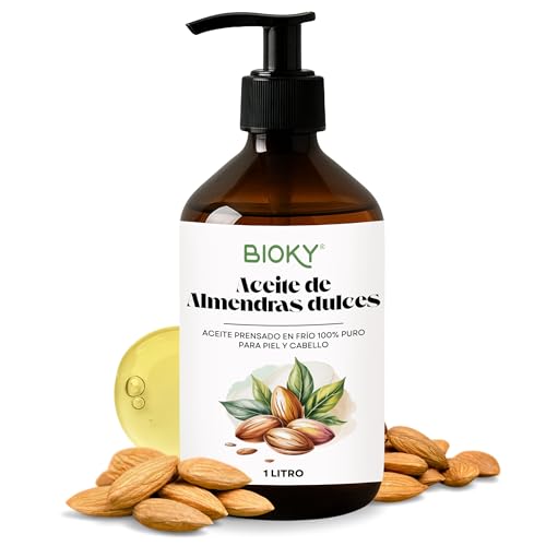Aceite de Almendras Dulces Puro 1 Litro - Hidratante Natural para Cuerpo, Piel y Cabello - Aceite Profesional de Masaje - Antiestrías Embarazo - Prensado en Frío, con Vitamina E y A