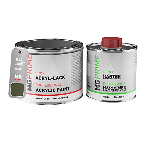RAL 6003 Vert olive/Olive green Peinture acrylique mate Pot de 0,75 litre / 750 ml, y compris le durcisseur