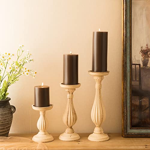 Mozeal 3 Inch X 6 Inch Hand-Poured Unscented Candle,Dripless Pillar Candle Set Of 3,Long Lasting Burning,Approx 120 Hours Burn Time,Rustic Country Style,For Wedding,Dinner,Christmas And Home Decor,Brown thumb #5