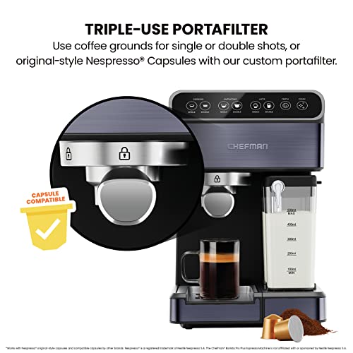 Chefman 6-In-1 Espresso Machine, Powerful 20-Bar Pump, Nespresso® Capsule Or Ground Coffee Compatible, Milk Reservoir & Frother For Cappuccinos & Lattes, Xl 1.8-Liter Water Reservoir, Stainless Steel #TOP4