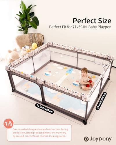 Image of Joypony Baby Play Mat, 71x59 Inch Foldable Play Mats for Babies and Toddlers, Waterproof & Anti-Slip Portable Foam Floor Mat for Tummy Time with Travel Bag Indoor Outdoor